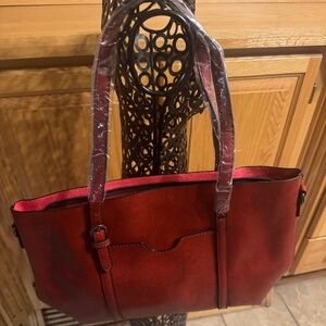 Gracies Bags Women's Red Faux Leather Large Shoulder Bag Multiple Compartments